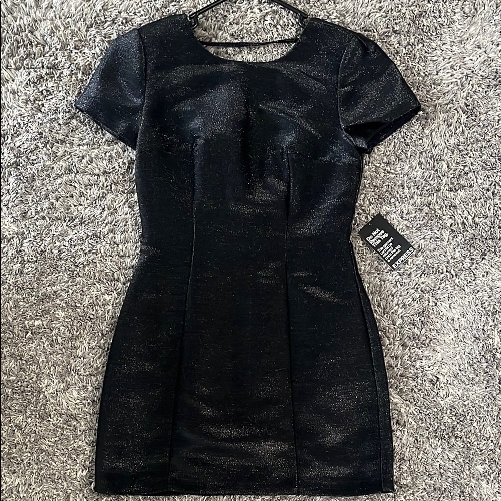 EXPRESS BLACK METALLIC SHEATH MINI COCKTAIL DRESS - NWT